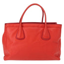 CHANEL Tote Bag Leather Red Silver CC Auth 148379-2