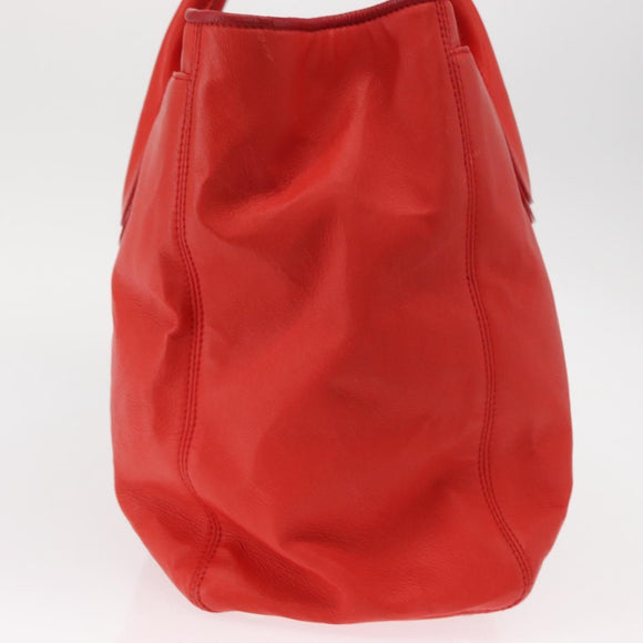 CHANEL Tote Bag Leather Red Silver CC Auth 148379