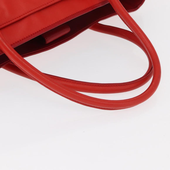 CHANEL Tote Bag Leather Red Silver CC Auth 148379