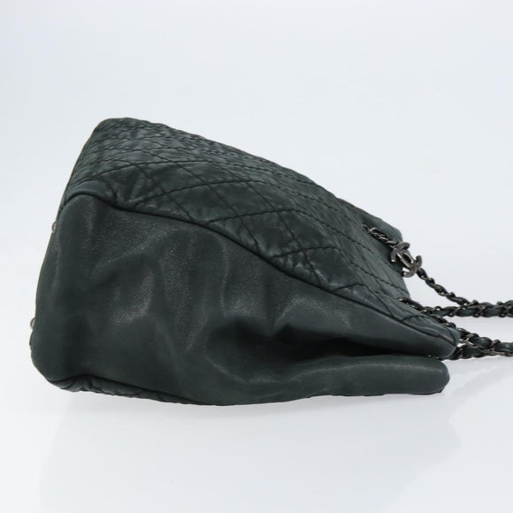 CHANEL Wild Stitch Chain Shoulder Bag Coated Canvas Green CC Auth 148380