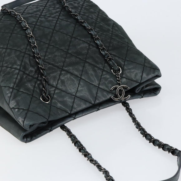CHANEL Wild Stitch Chain Shoulder Bag Coated Canvas Green CC Auth 148380
