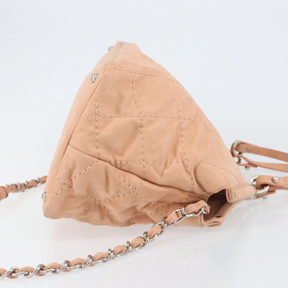 CHANEL Wild Stitch Chain Shoulder Bag Coated Canvas Beige CC Auth 148381
