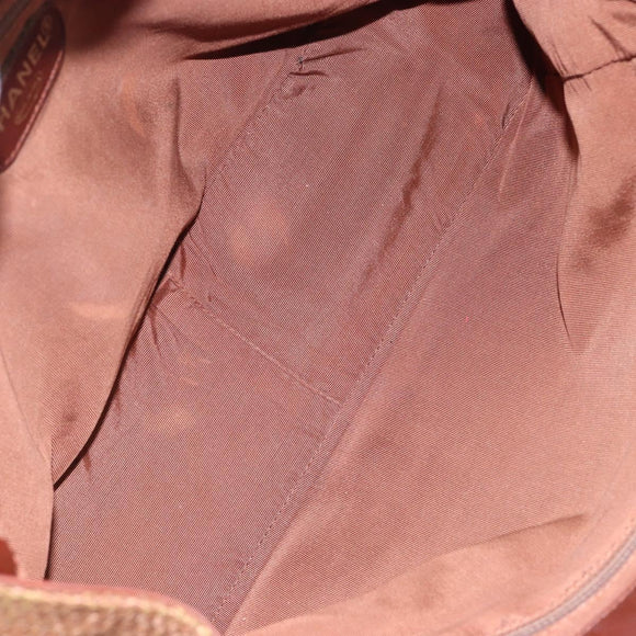 CHANEL Hand Bag Raffia Brown Gold CC Auth 148382