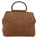 CHANEL Hand Bag Raffia Brown Gold CC Auth 148382-2