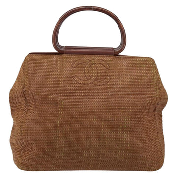 CHANEL Hand Bag Raffia Brown Gold CC Auth 148382 - 0