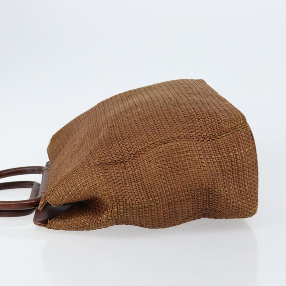 CHANEL Hand Bag Raffia Brown Gold CC Auth 148382