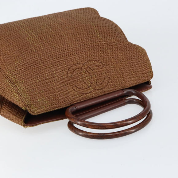 CHANEL Hand Bag Raffia Brown Gold CC Auth 148382