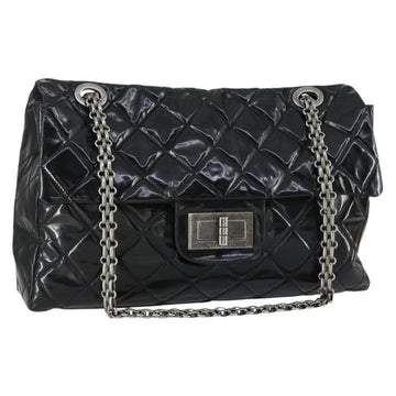 CHANEL Chain Matelasse 2.55 Shoulder Bag Enamel Black Silver CC Auth 148383