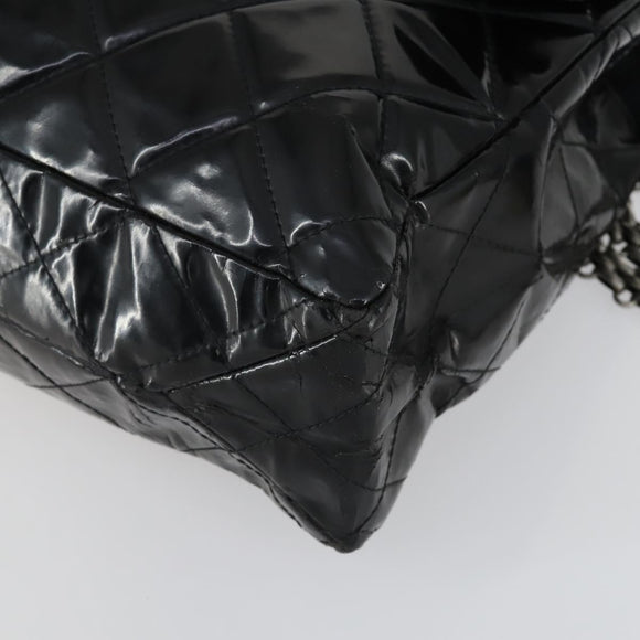 CHANEL Chain Matelasse 2.55 Shoulder Bag Enamel Black Silver CC Auth 148383