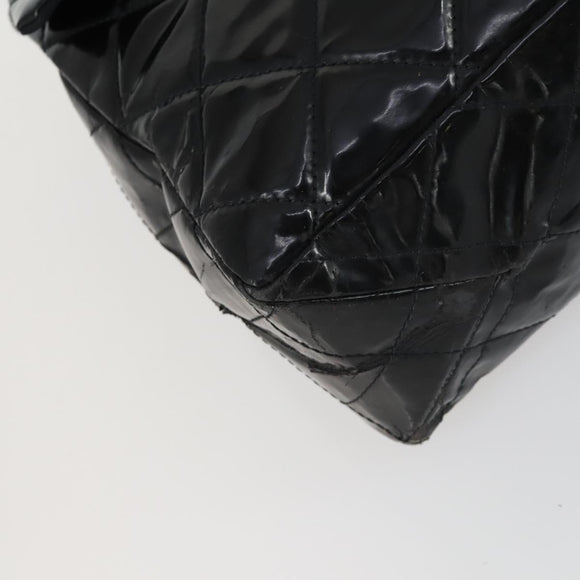 CHANEL Chain Matelasse 2.55 Shoulder Bag Enamel Black Silver CC Auth 148383