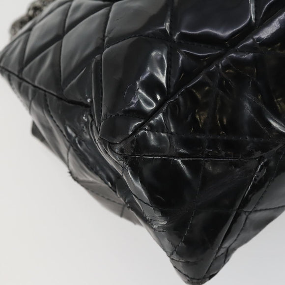 CHANEL Chain Matelasse 2.55 Shoulder Bag Enamel Black Silver CC Auth 148383