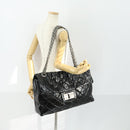CHANEL Chain Matelasse 2.55 Shoulder Bag Enamel Black Silver CC Auth 148383-24