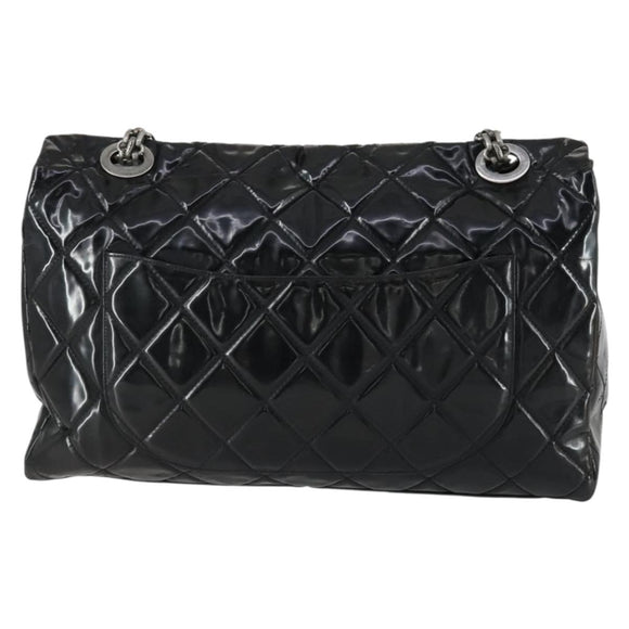 CHANEL Chain Matelasse 2.55 Shoulder Bag Enamel Black Silver CC Auth 148383