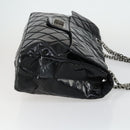 CHANEL Chain Matelasse 2.55 Shoulder Bag Enamel Black Silver CC Auth 148383-3