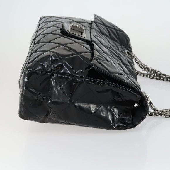 CHANEL Chain Matelasse 2.55 Shoulder Bag Enamel Black Silver CC Auth 148383
