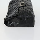 CHANEL Chain Matelasse 2.55 Shoulder Bag Enamel Black Silver CC Auth 148383-4