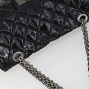 CHANEL Chain Matelasse 2.55 Shoulder Bag Enamel Black Silver CC Auth 148383-6