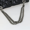 CHANEL Chain Matelasse 2.55 Shoulder Bag Enamel Black Silver CC Auth 148383-7