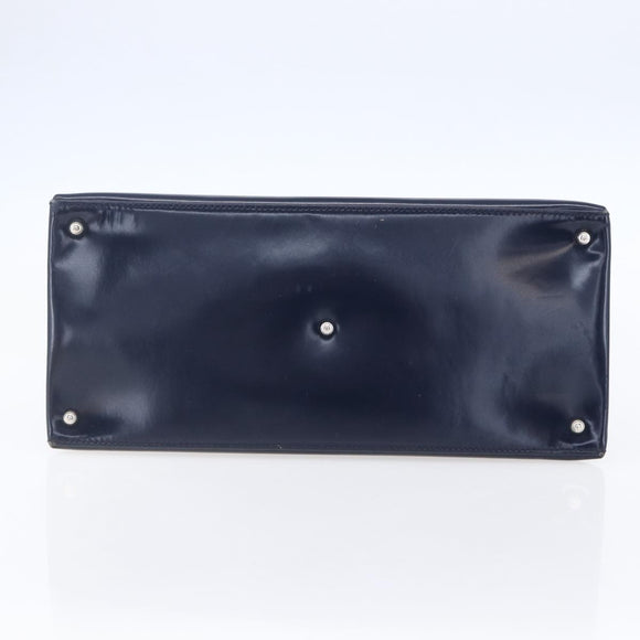 GUCCI Hand Bag Enamel 2way Navy Silver Auth 148384