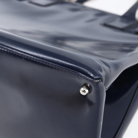 GUCCI Hand Bag Enamel 2way Navy Silver Auth 148384