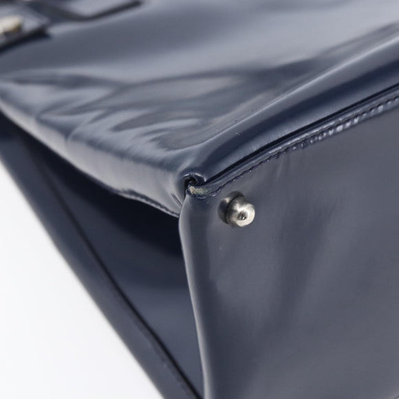 GUCCI Hand Bag Enamel 2way Navy Silver Auth 148384