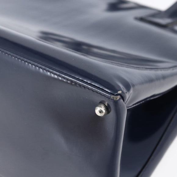 GUCCI Hand Bag Enamel 2way Navy Silver Auth 148384