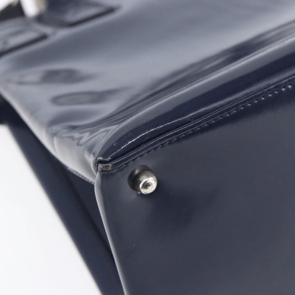 GUCCI Hand Bag Enamel 2way Navy Silver Auth 148384