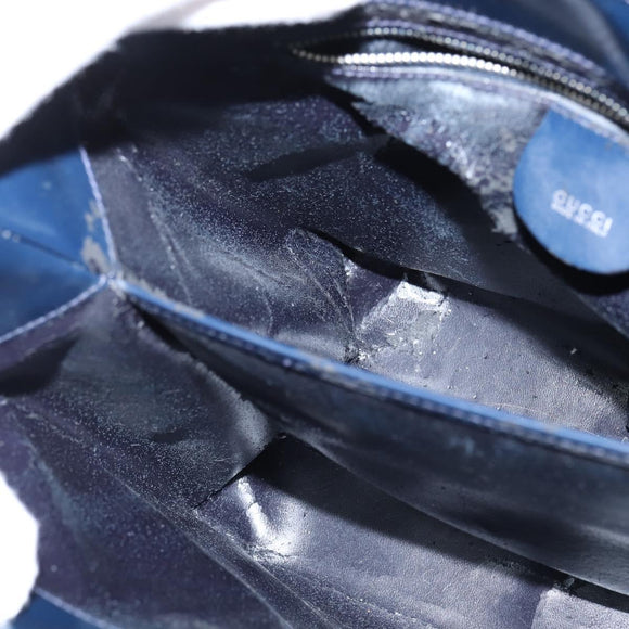 GUCCI Hand Bag Enamel 2way Navy Silver Auth 148384