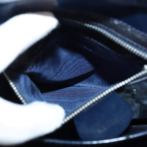 GUCCI Hand Bag Enamel 2way Navy Silver Auth 148384