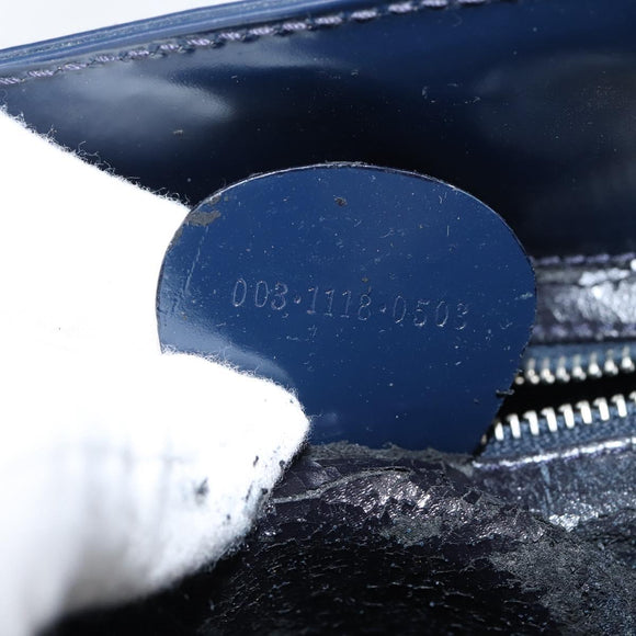 GUCCI Hand Bag Enamel 2way Navy Silver Auth 148384