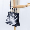 GUCCI Hand Bag Enamel 2way Navy Silver Auth 148384-22