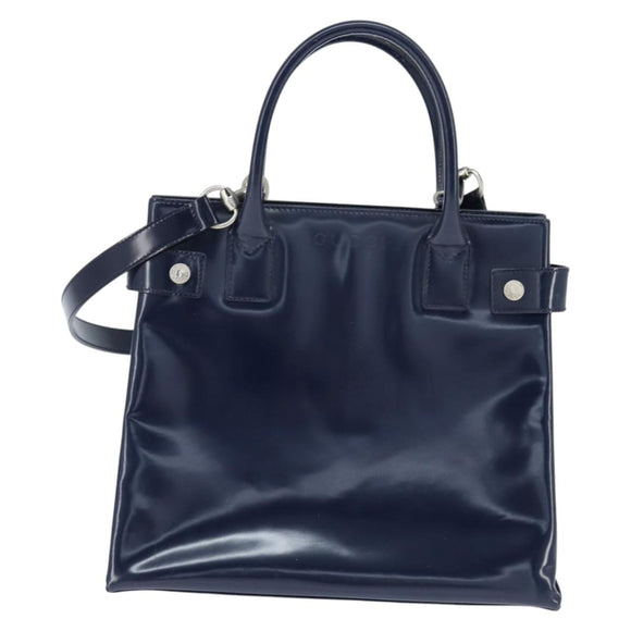 GUCCI Hand Bag Enamel 2way Navy Silver Auth 148384