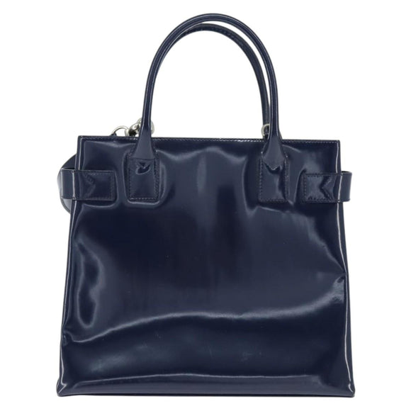 GUCCI Hand Bag Enamel 2way Navy Silver Auth 148384