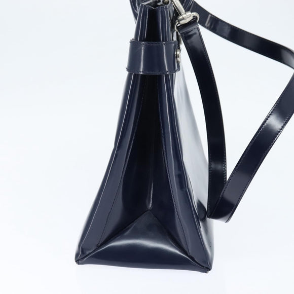 GUCCI Hand Bag Enamel 2way Navy Silver Auth 148384