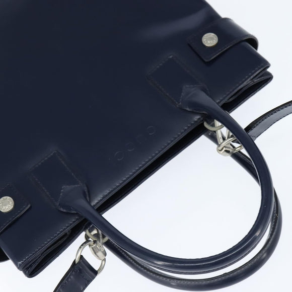 GUCCI Hand Bag Enamel 2way Navy Silver Auth 148384