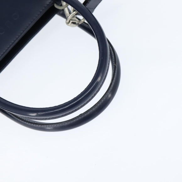 GUCCI Hand Bag Enamel 2way Navy Silver Auth 148384