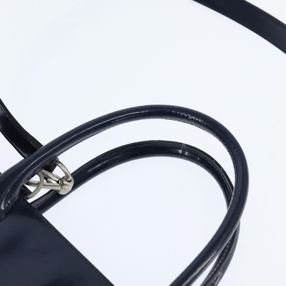 GUCCI Hand Bag Enamel 2way Navy Silver Auth 148384