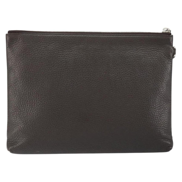 GUCCI Clutch Bag Leather Dark Brown Silver 546532 Auth 148386