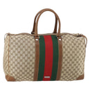 GUCCI GG Canvas Web Sherry Line Boston Bag Beige Green Red Auth 148391-1