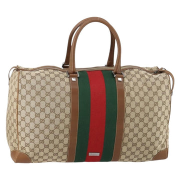 GUCCI GG Canvas Web Sherry Line Boston Bag Beige Green Red Auth 148391