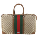 GUCCI GG Canvas Web Sherry Line Boston Bag Beige Green Red Auth 148391-13