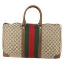 GUCCI GG Canvas Web Sherry Line Boston Bag Beige Green Red Auth 148391-2