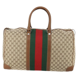 GUCCI GG Canvas Web Sherry Line Boston Bag Beige Green Red Auth 148391 - 0
