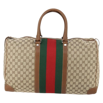 GUCCI GG Canvas Web Sherry Line Boston Bag Beige Green Red Auth 148391 - 0
