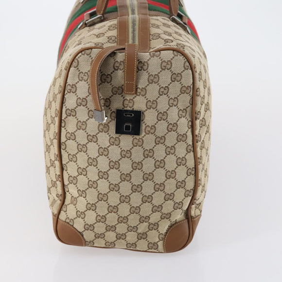 GUCCI GG Canvas Web Sherry Line Boston Bag Beige Green Red Auth 148391