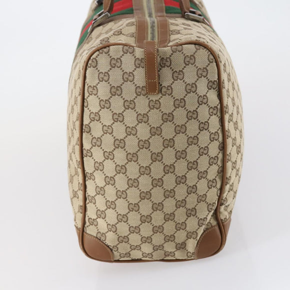 GUCCI GG Canvas Web Sherry Line Boston Bag Beige Green Red Auth 148391