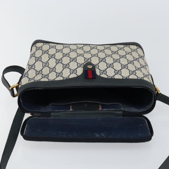 GUCCI GG Supreme Sherry Line Shoulder Bag PVC Navy Gold 904 02 069 Auth 148394
