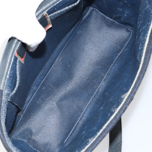 GUCCI GG Supreme Sherry Line Shoulder Bag PVC Navy Gold 904 02 069 Auth 148394