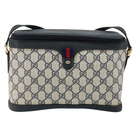 GUCCI GG Supreme Sherry Line Shoulder Bag PVC Navy Gold 904 02 069 Auth 148394 - 0