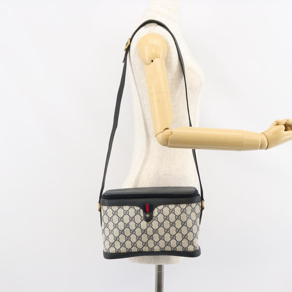 GUCCI GG Supreme Sherry Line Shoulder Bag PVC Navy Gold 904 02 069 Auth 148394